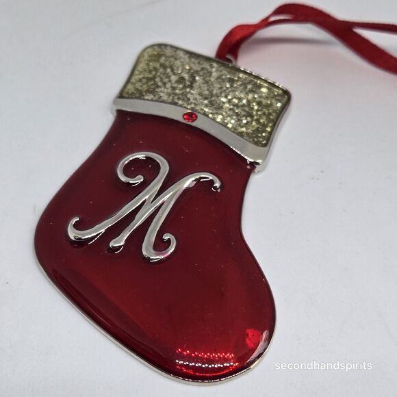 HARVEY LEWIS Christmas Tree Ornament Letter “M" Red Enamel Glitter Trim 2.75" - Picture 1 of 3